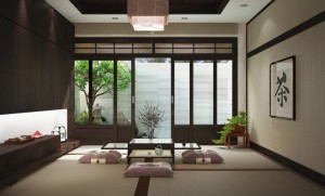Japanese-Interior-Design-Ideas-for-Awesome-Living-Room-Style-with-Japanese-Calligraphy-and-Excellent-Glass-Sliding-Door